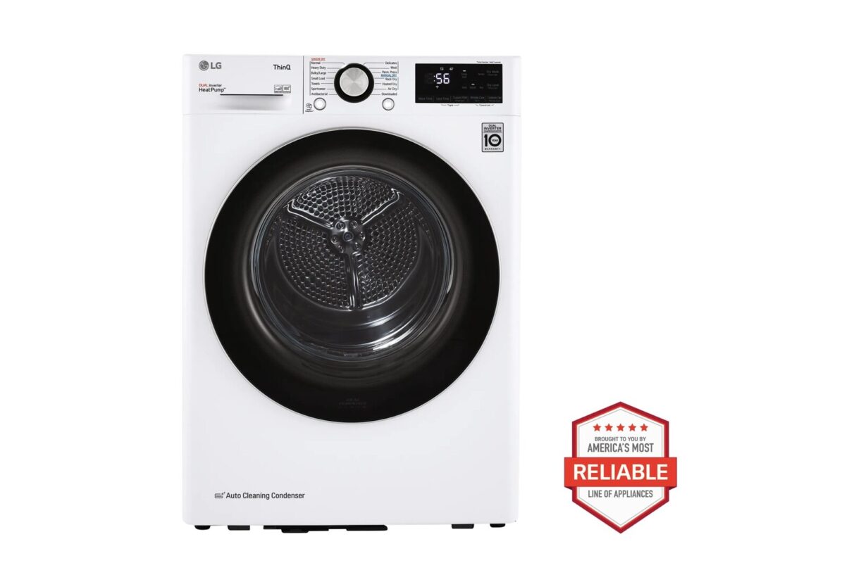 LG 4.2 cu. ft. Smart Wi-Fi Enabled Compact Front Load Dryer with Dual Inverter HeatPump(TM) Technology DLHC1455W (S29683A1299WA42S)
